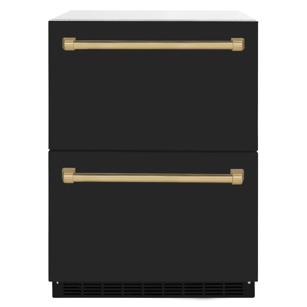 ZLINE Autograph Edition Touchstone 24-inch refrigerator in black matte and champagne bronze accents RDSOZ-BLM-24-CB