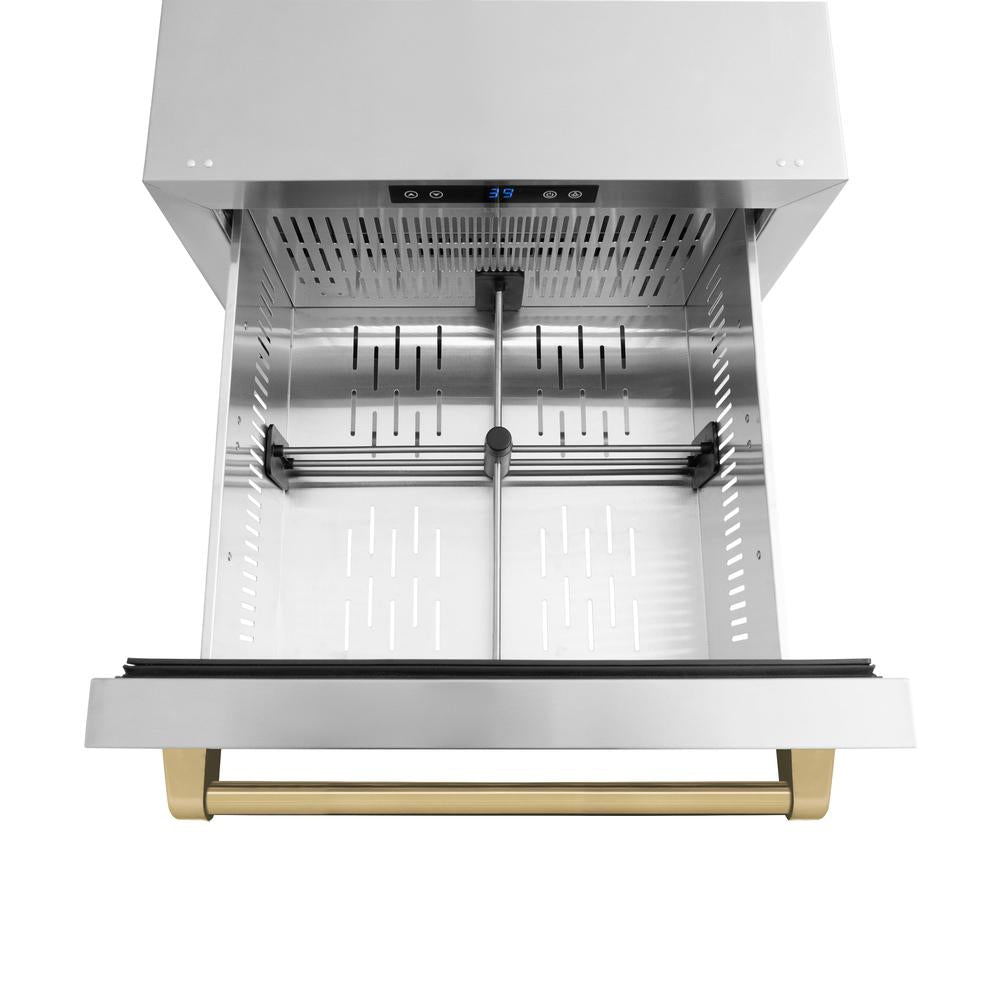 ZLINE Autograph Edition Touchstone 24-inch refrigerator in stainless steel and champagne bronze accents RDSOZ-ST-24-CB, detail