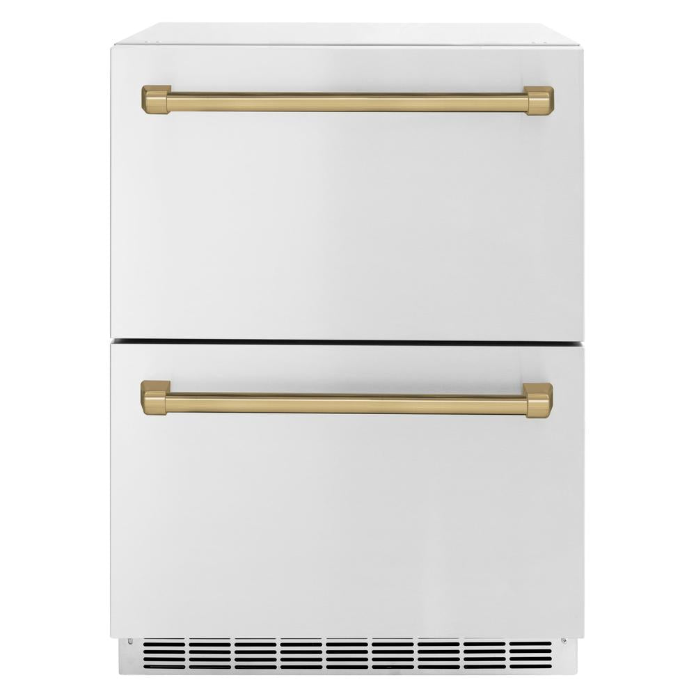 ZLINE Autograph Edition Touchstone 24-inch refrigerator in stainless steel and champagne bronze accents RDSOZ-ST-24-CB
