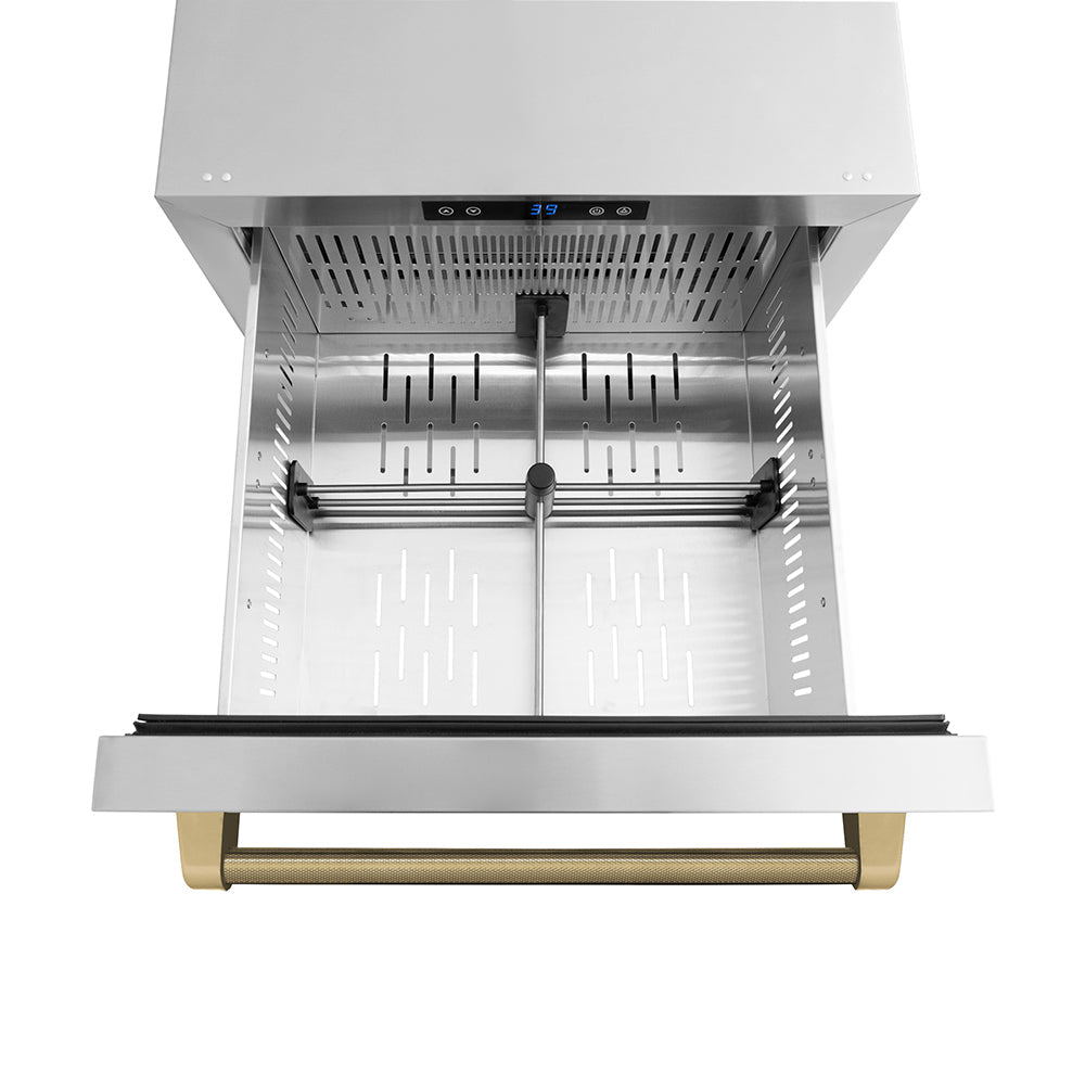ZLINE Autograph Edition Touchstone 24-inch refrigerator in stainless steel and champagne bronze accents RDSOZ-ST-24-KCB, detail