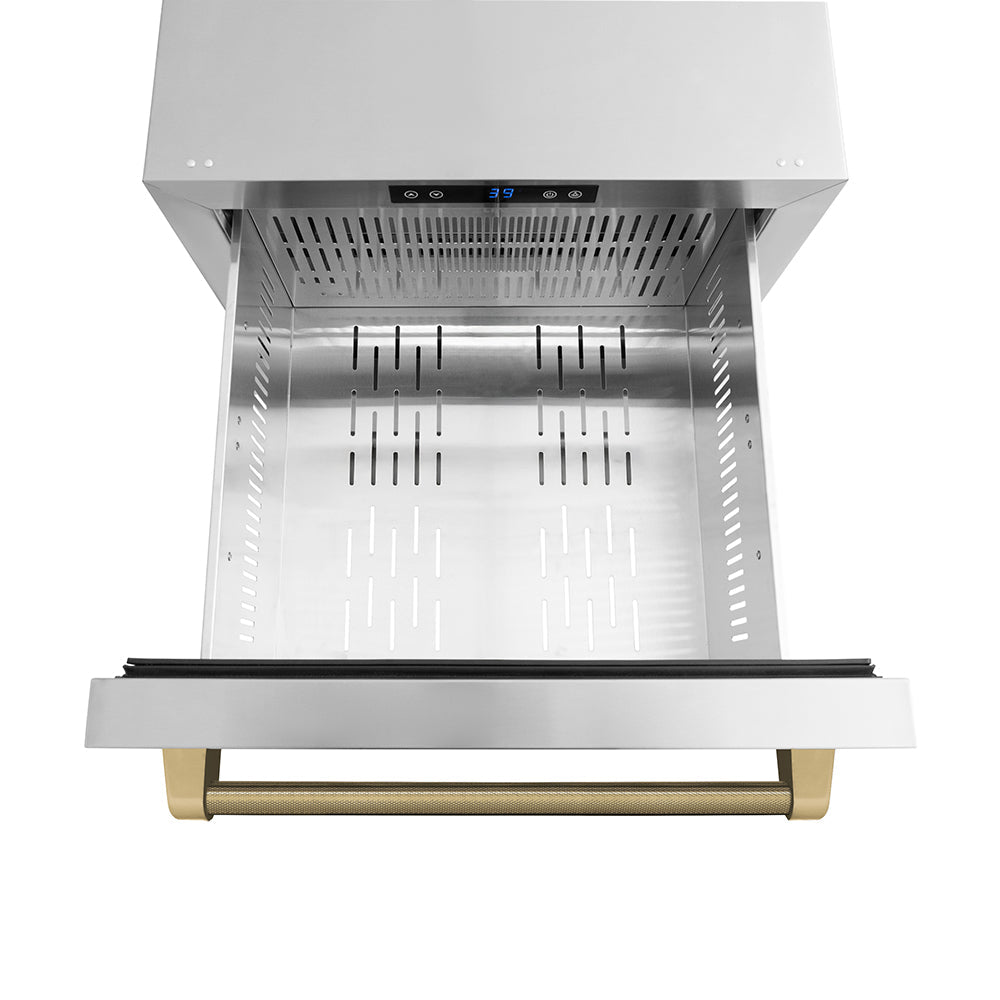 ZLINE Autograph Edition Touchstone 24-inch refrigerator in stainless steel and champagne bronze accents RDSOZ-ST-24-KCB, detail