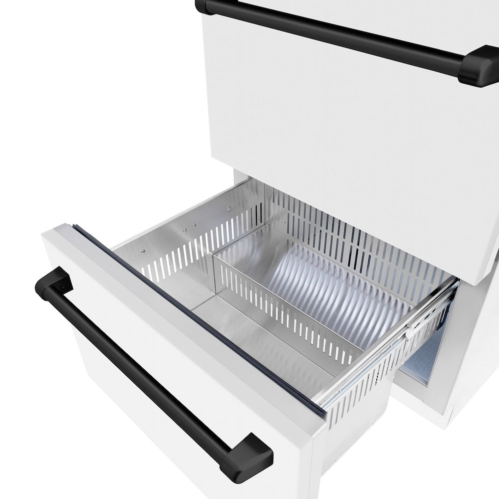 ZLINE Autograph Edition Touchstone 24-inch refrigerator in white matte and matte black accents RDSOZ-WM-24-MB, detail
