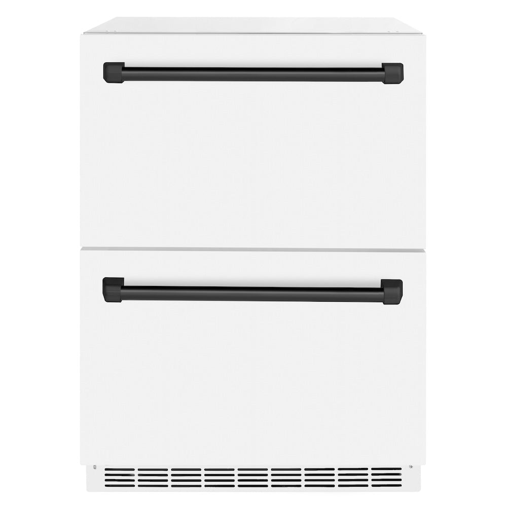 ZLINE Autograph Edition Touchstone 24-inch refrigerator in white matte and matte black accents RDSOZ-WM-24-MB