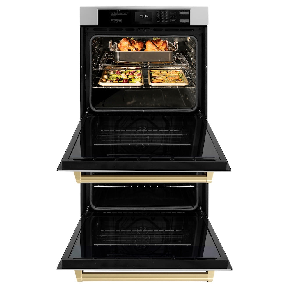 ZLINE Autograph Edition Professional 30-inch wall oven in stainless steel and champagne bronze accents WADZ-30-CB, front view
