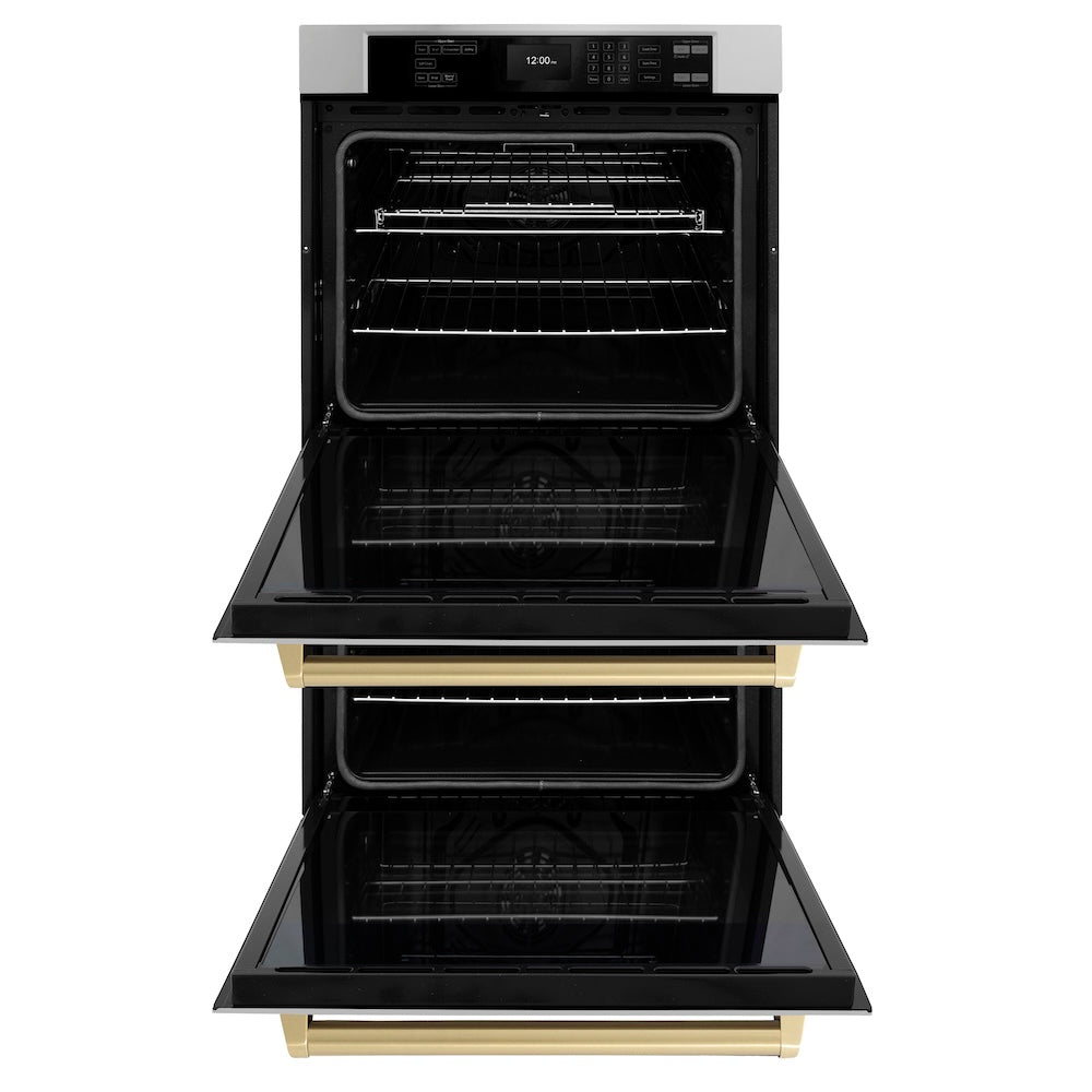 ZLINE Autograph Edition Professional 30-inch wall oven in stainless steel and champagne bronze accents WADZ-30-CB, front view