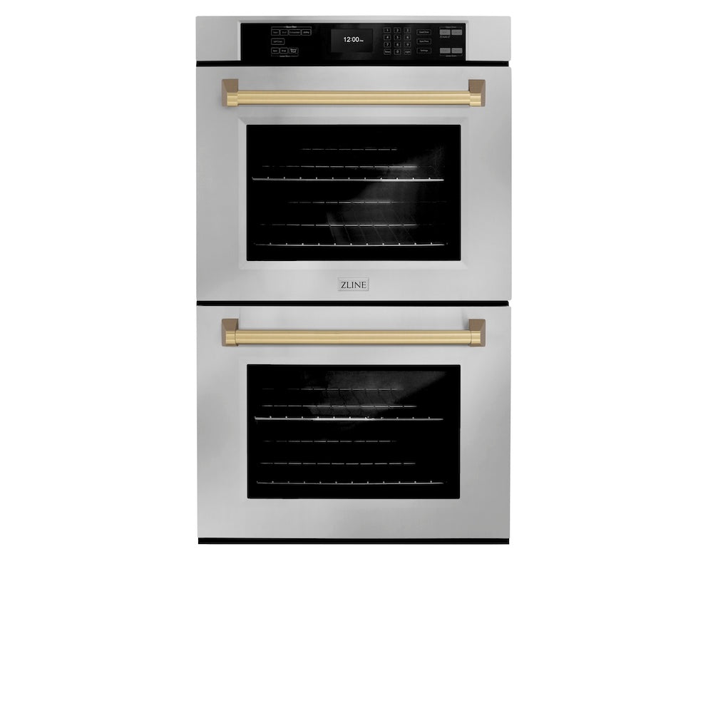 ZLINE Autograph Edition Professional 30-inch wall oven in stainless steel and champagne bronze accents WADZ-30-CB, front view
