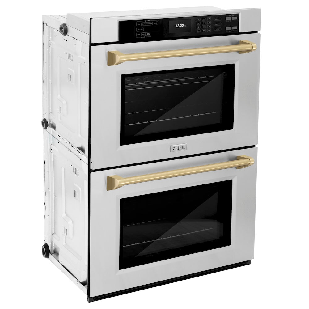 ZLINE Autograph Edition Professional 30-inch wall oven in stainless steel and champagne bronze accents WADZ-30-CB, side view