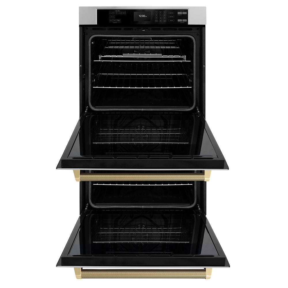 ZLINE Autograph Edition Professional 30-inch wall oven in stainless steel and champagne bronze accents WADZ-30-KCB, front view