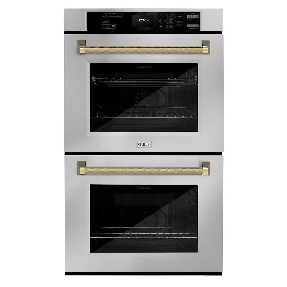 ZLINE Autograph Edition Professional 30-inch wall oven in stainless steel and polished gold accents WADZ-30-KG