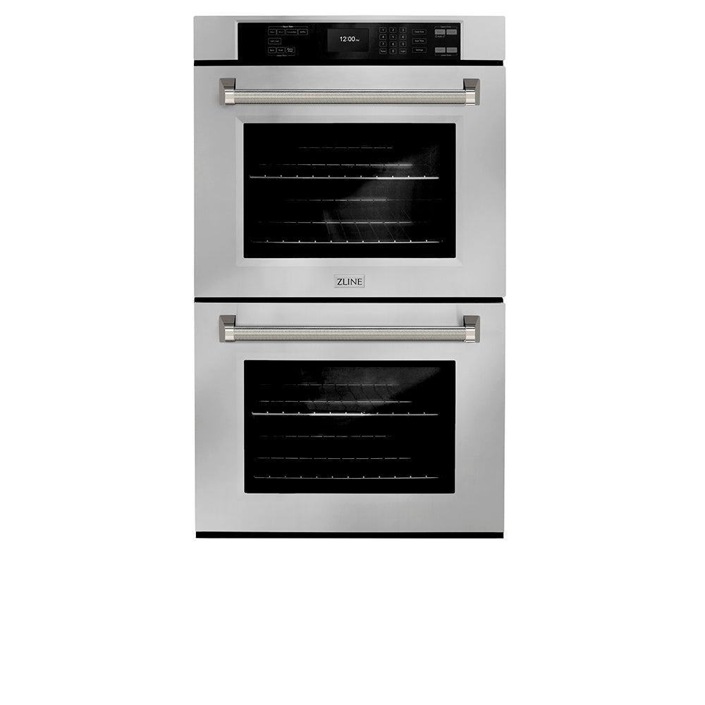 ZLINE Autograph Edition Professional 30-inch wall oven in stainless steel and polished nickel accents WADZ-30-KPN, front view