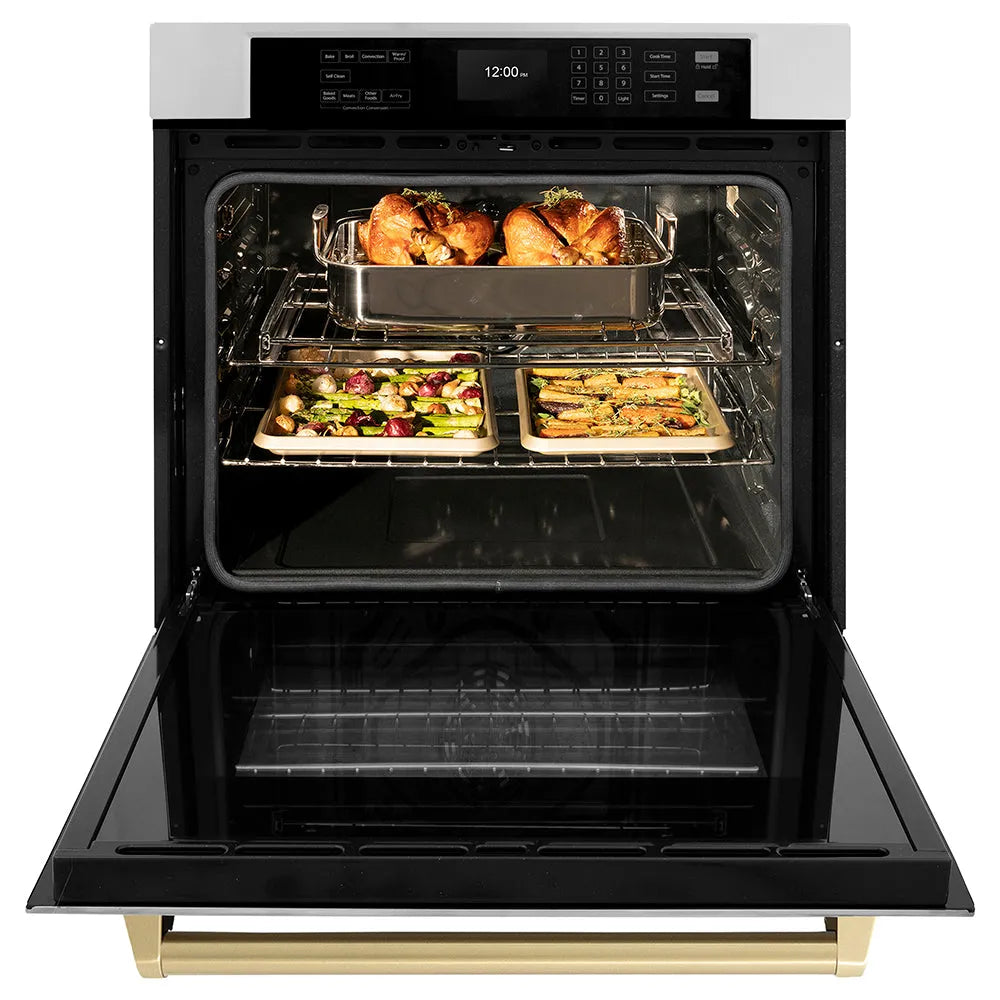 ZLINE Autograph Edition Professional 30-inch wall oven in stainless steel and champagne bronze accents WASZ-30-CB, front view