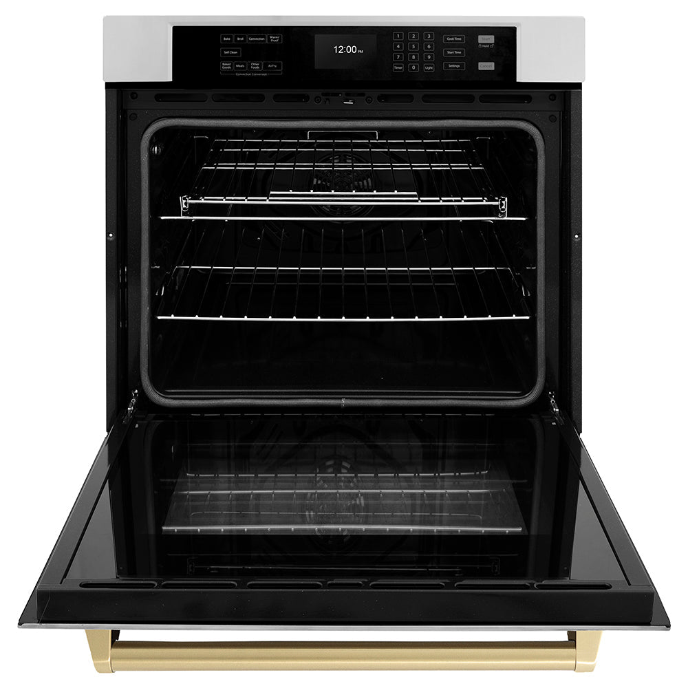 ZLINE Autograph Edition Professional 30-inch wall oven in stainless steel and champagne bronze accents WASZ-30-CB, front view