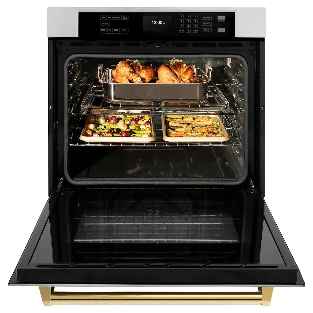 ZLINE Autograph Edition Professional 30-inch wall oven in stainless steel and polished gold accents WASZ-30-G, front view