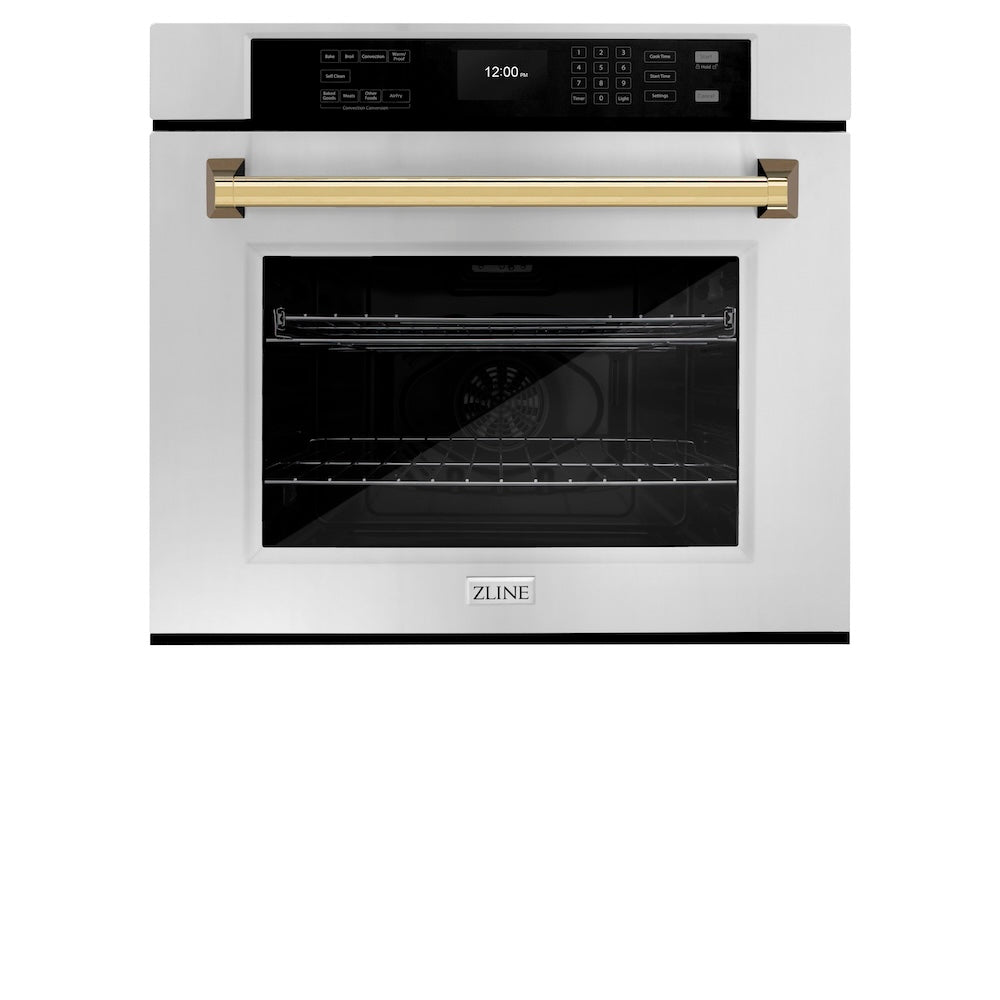 ZLINE Autograph Edition Professional 30-inch wall oven in stainless steel and polished gold accents WASZ-30-G, view 3