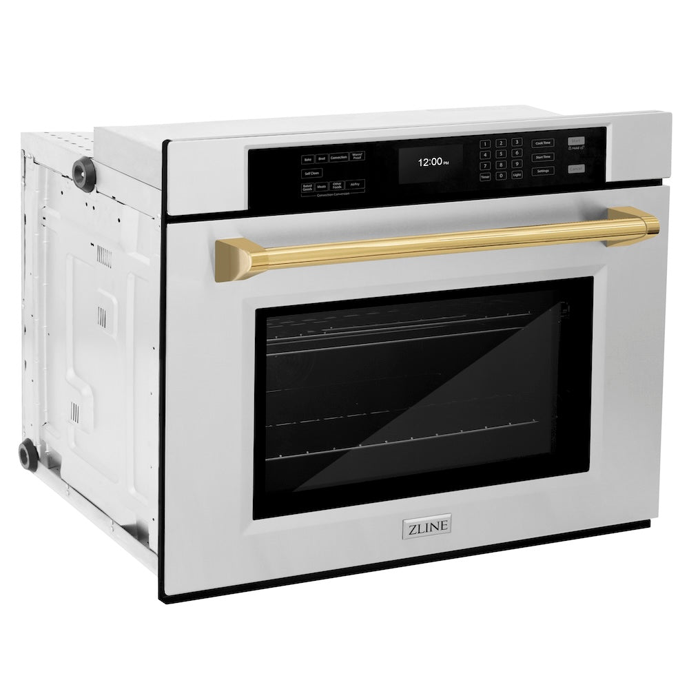 ZLINE Autograph Edition Professional 30-inch wall oven in stainless steel and polished gold accents WASZ-30-G, side view