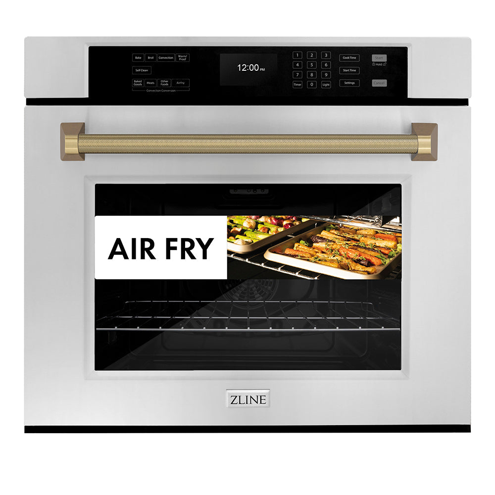 ZLINE Autograph Edition Professional 30-inch wall oven in stainless steel and champagne bronze accents WASZ-30-KCB, view 3