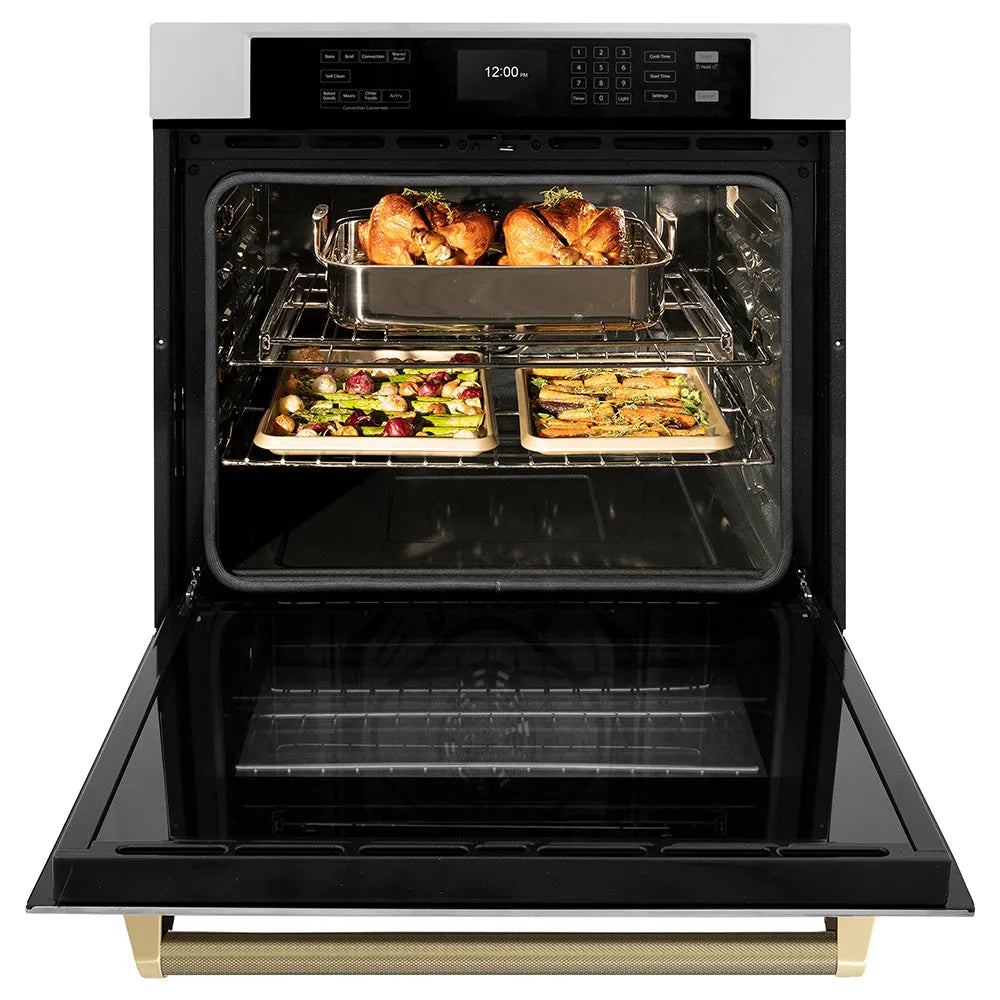 ZLINE Autograph Edition Professional 30-inch wall oven in stainless steel and champagne bronze accents WASZ-30-KCB, front view