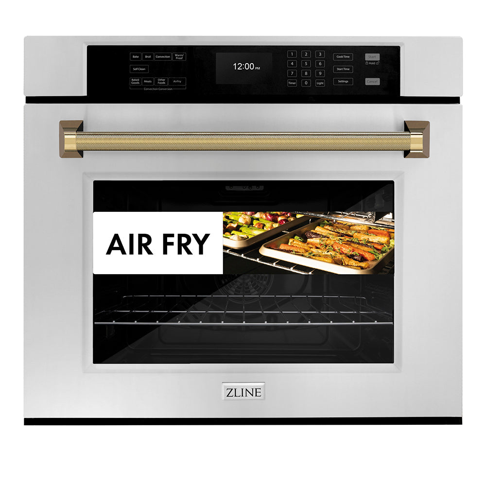 ZLINE Autograph Edition Professional 30-inch wall oven in stainless steel and polished gold accents WASZ-30-KG, view 4