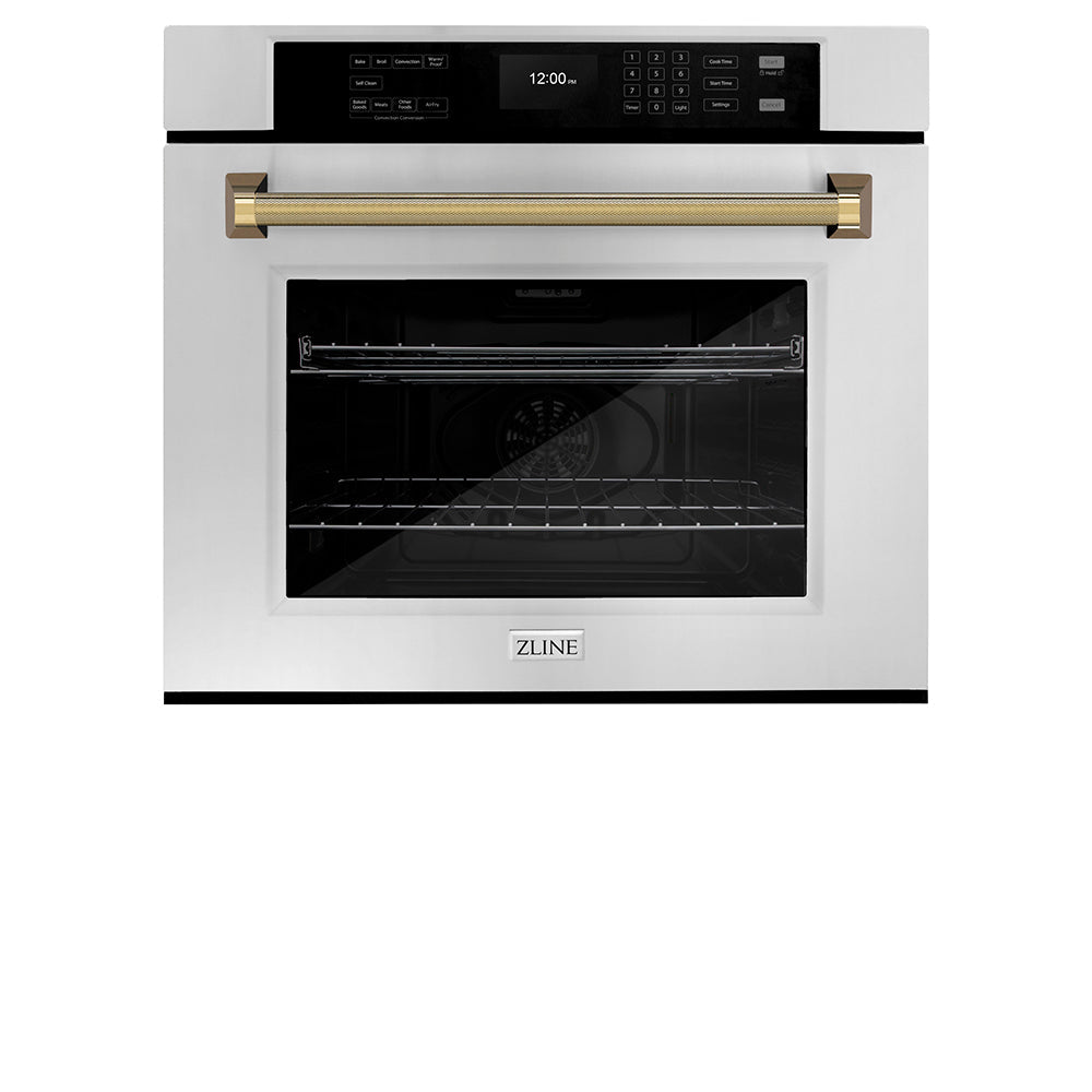 ZLINE Autograph Edition Professional 30-inch wall oven in stainless steel and polished gold accents WASZ-30-KG, view 3