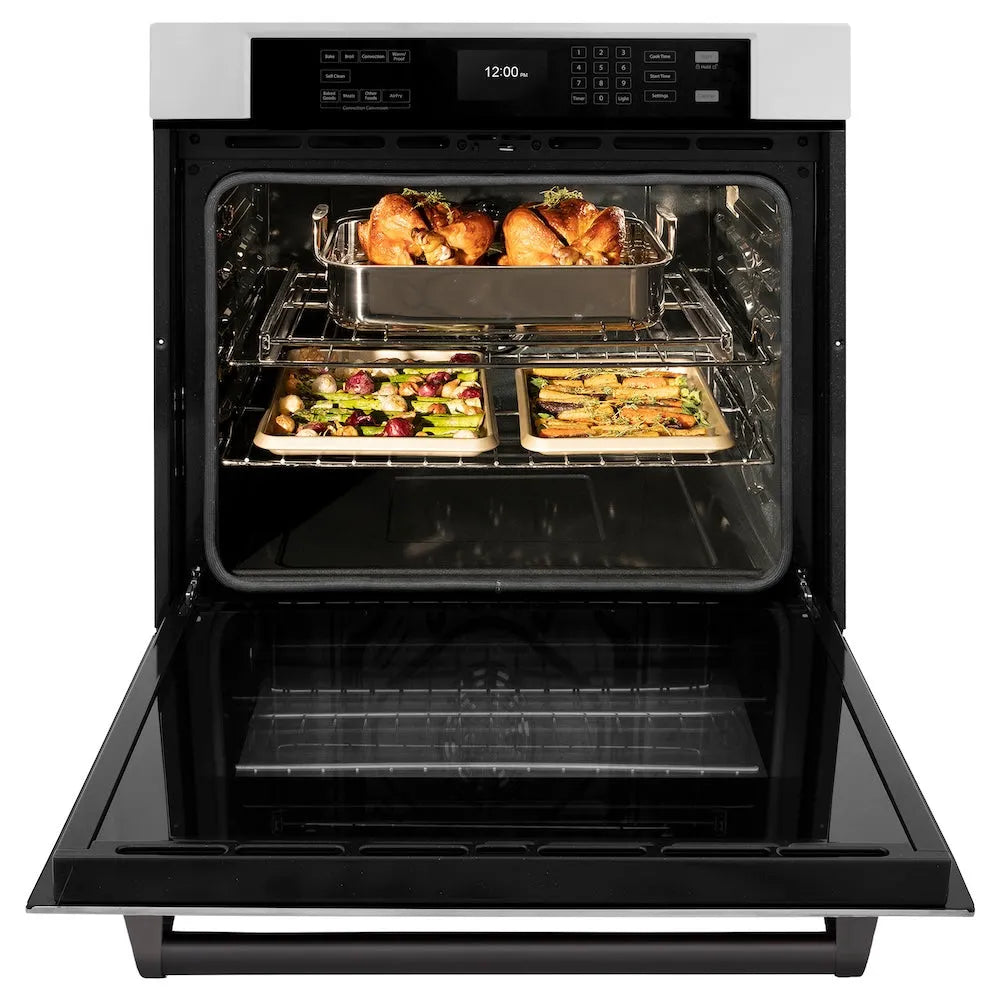 ZLINE Autograph Edition Professional 30-inch wall oven in stainless steel and matte black accents WASZ-30-MB, front view
