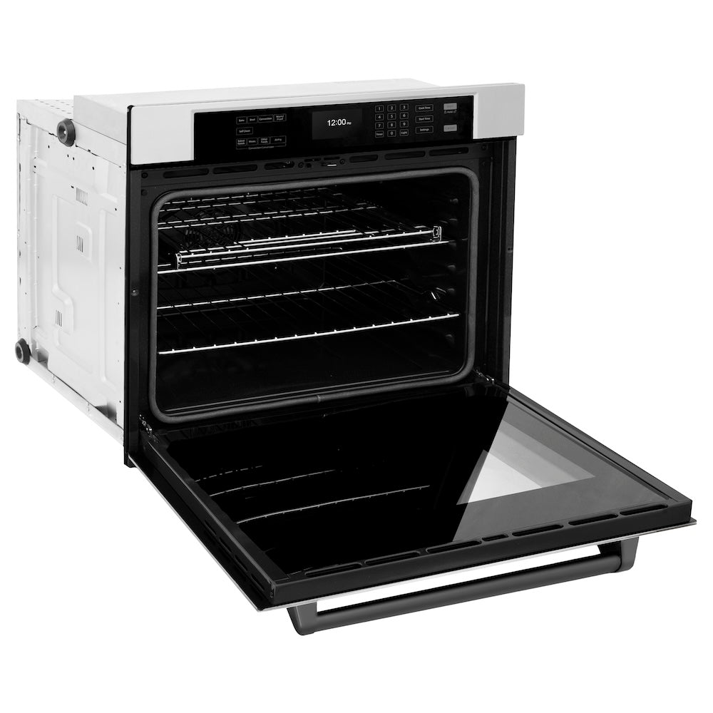 ZLINE Autograph Edition Professional 30-inch wall oven in stainless steel and matte black accents WASZ-30-MB, door open