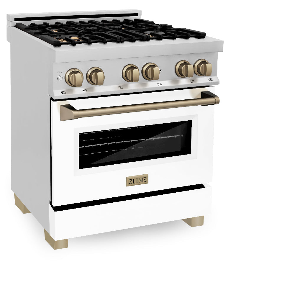 ZLINE Autograph Edition Legacy 30-inch range in stainless steel with white matte door and champagne bronze accents RAZ-WM-30-CB, view 4