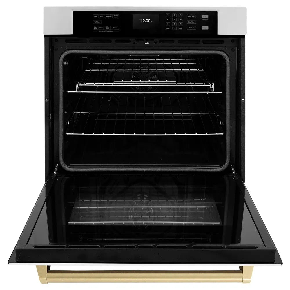 ZLINE Autograph Edition Professional 30-inch wall oven in stainless steel with white matte door and champagne bronze accents WASZ-WM-30-CB, front view