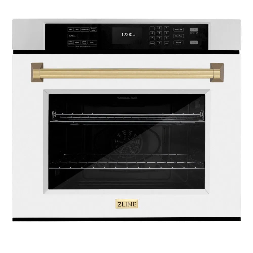 ZLINE Autograph Edition Professional 30-inch wall oven in stainless steel with white matte door and champagne bronze accents WASZ-WM-30-CB