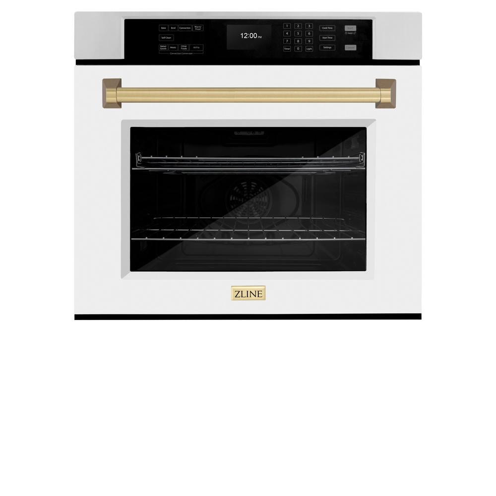 ZLINE Autograph Edition Professional 30-inch wall oven in stainless steel with white matte door and champagne bronze accents WASZ-WM-30-CB, view 3