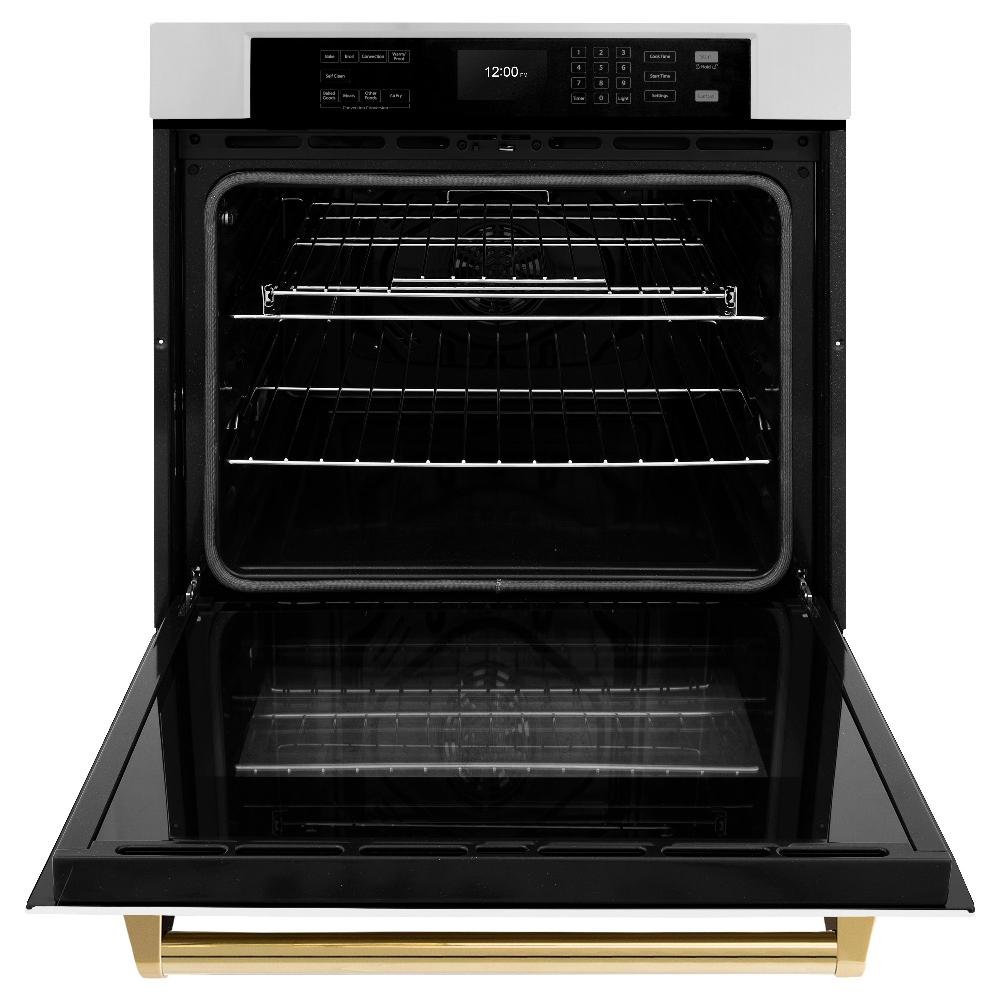 ZLINE Autograph Edition Professional 30-inch wall oven in stainless steel with white matte door and polished gold accents WASZ-WM-30-G, front view