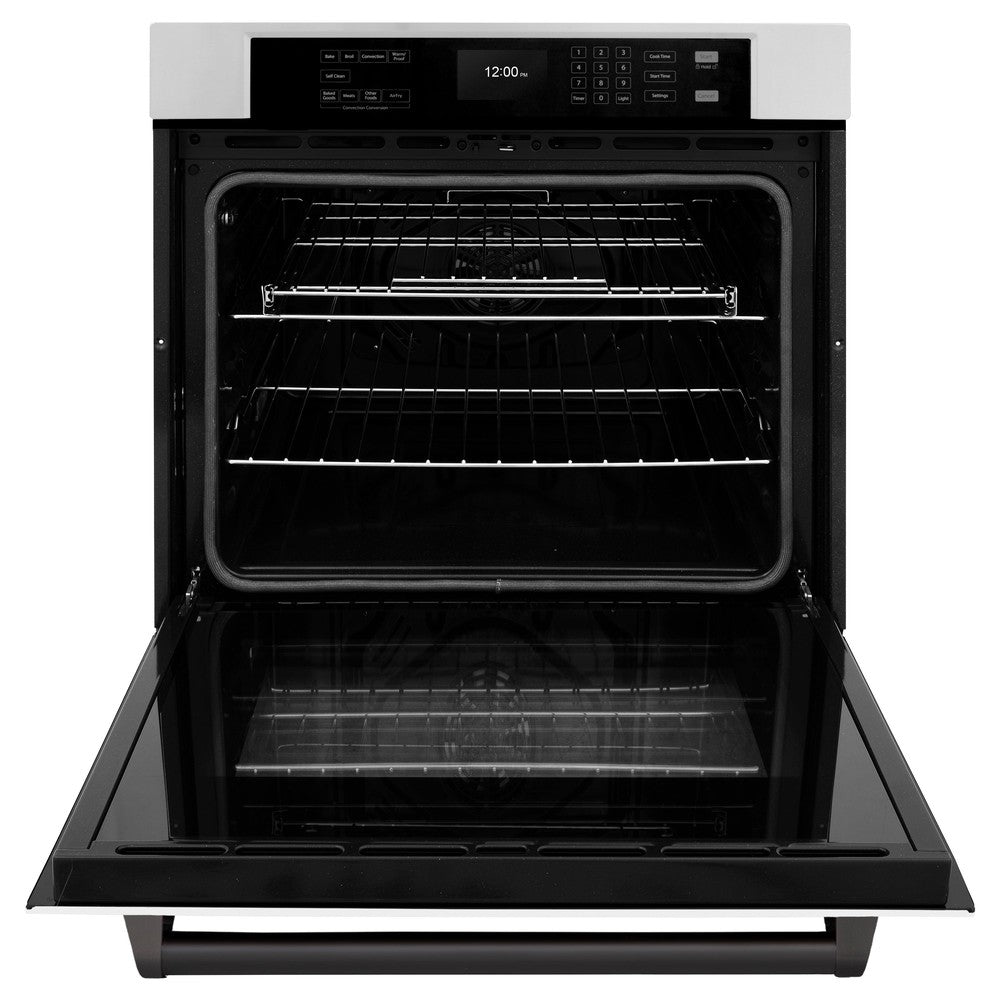 ZLINE Autograph Edition Professional 30-inch wall oven in stainless steel with white matte door and matte black accents WASZ-WM-30-MB, front view