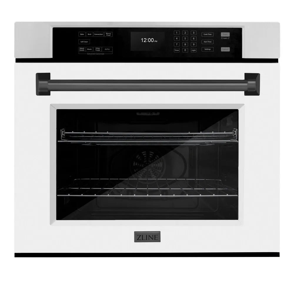 ZLINE Autograph Edition Professional 30-inch wall oven in stainless steel with white matte door and matte black accents WASZ-WM-30-MB