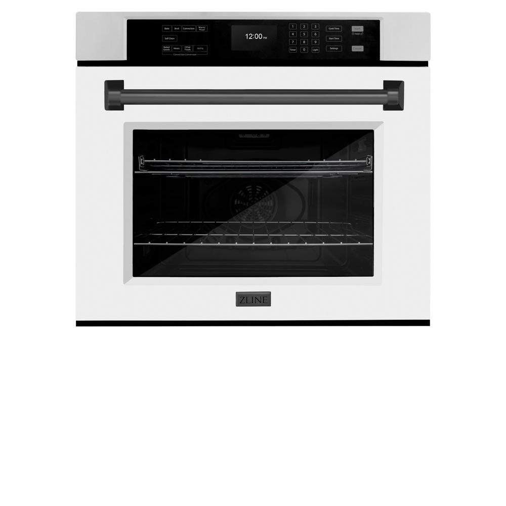 ZLINE Autograph Edition Professional 30-inch wall oven in stainless steel with white matte door and matte black accents WASZ-WM-30-MB, view 3