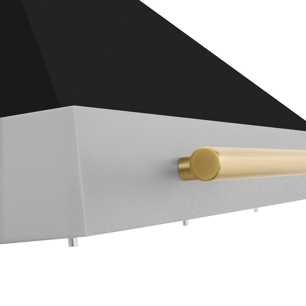 ZLINE Autograph Edition 36-inch range hood in satin stainless steel and champagne bronze accents KB4SNZ-BLM36-CB, detail