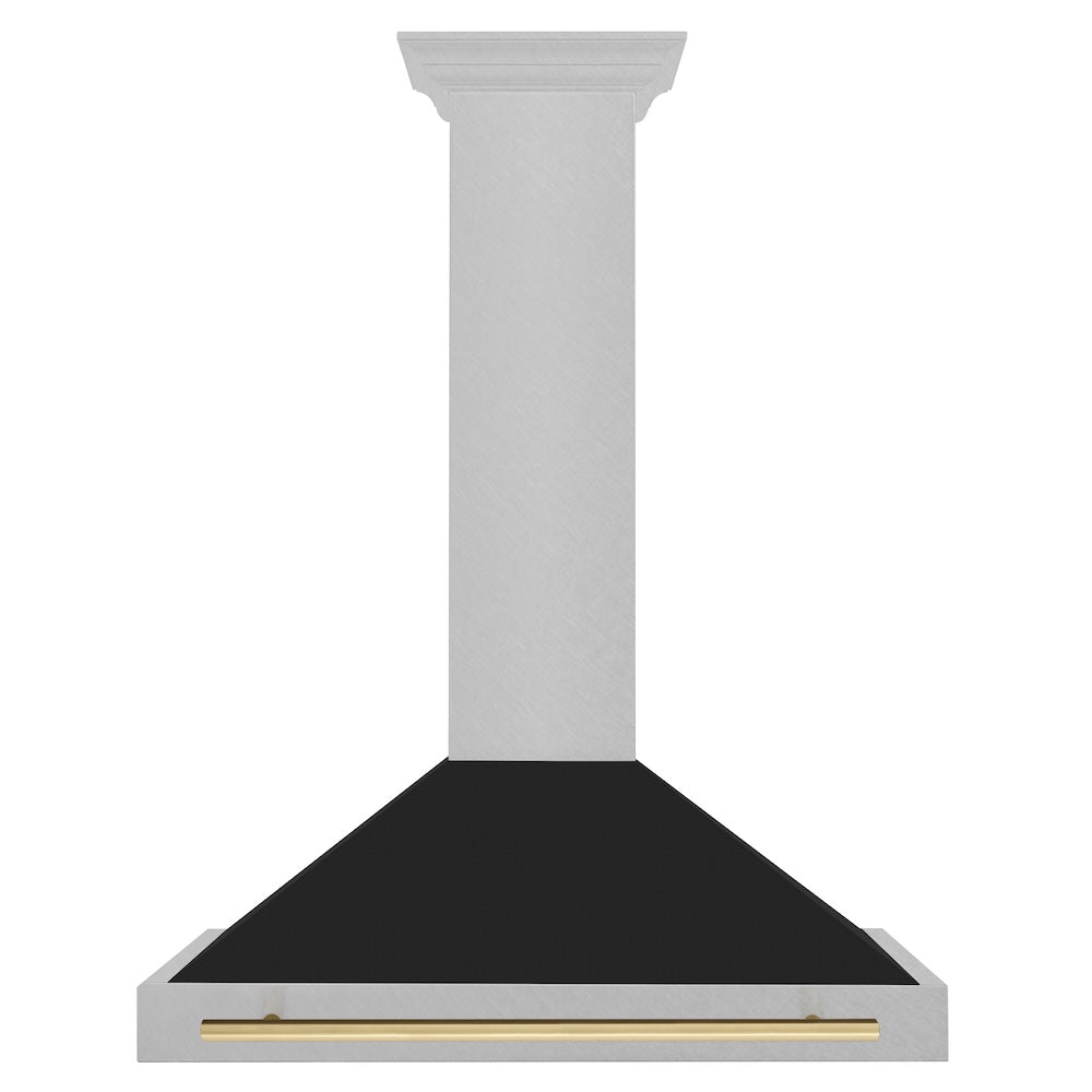 ZLINE Autograph Edition 36-inch range hood in satin stainless steel and champagne bronze accents KB4SNZ-BLM36-CB, front view