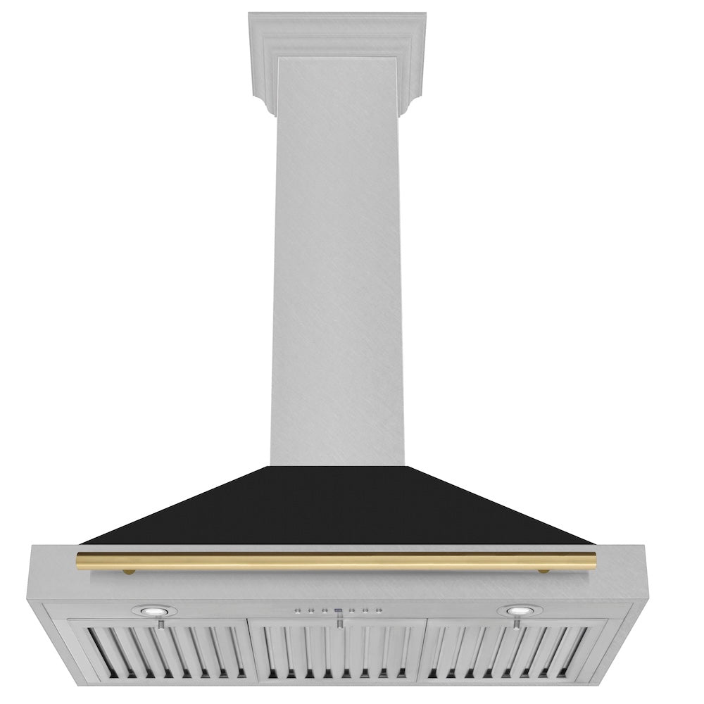 ZLINE Autograph Edition 36-inch range hood in satin stainless steel and champagne bronze accents KB4SNZ-BLM36-CB, view 3