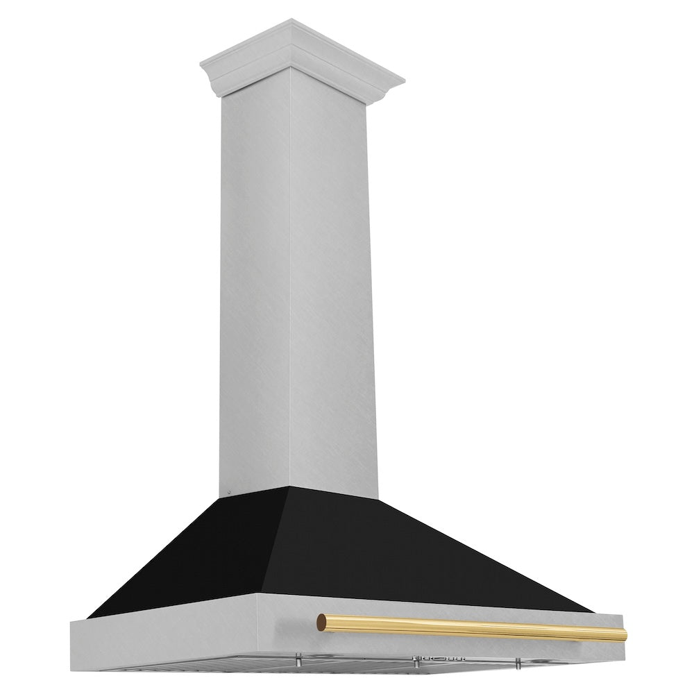 ZLINE Autograph Edition 36-inch range hood in satin stainless steel and polished gold accents KB4SNZ-BLM36-G