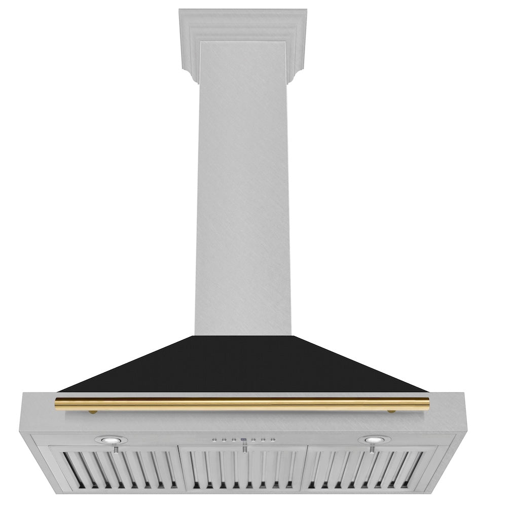 ZLINE Autograph Edition 36-inch range hood in satin stainless steel and polished gold accents KB4SNZ-BLM36-G, view 5