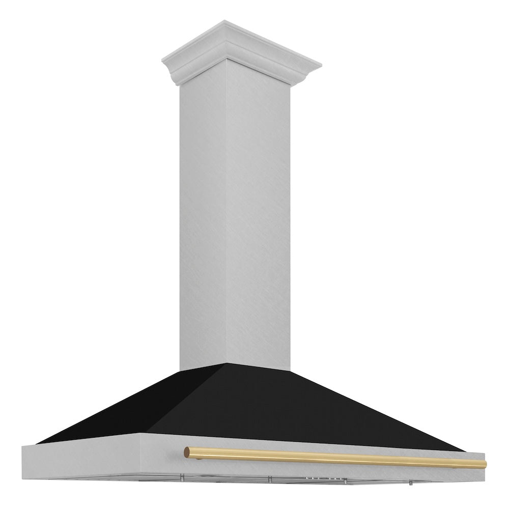 ZLINE Autograph Edition 48-inch range hood in satin stainless steel and champagne bronze accents KB4SNZ-BLM48-CB