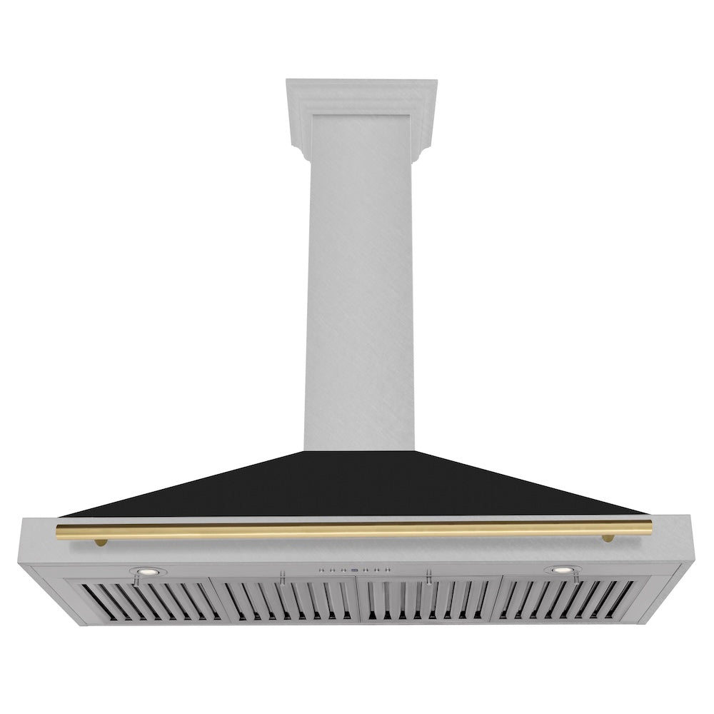 ZLINE Autograph Edition 48-inch range hood in satin stainless steel and polished gold accents KB4SNZ-BLM48-G, view 5