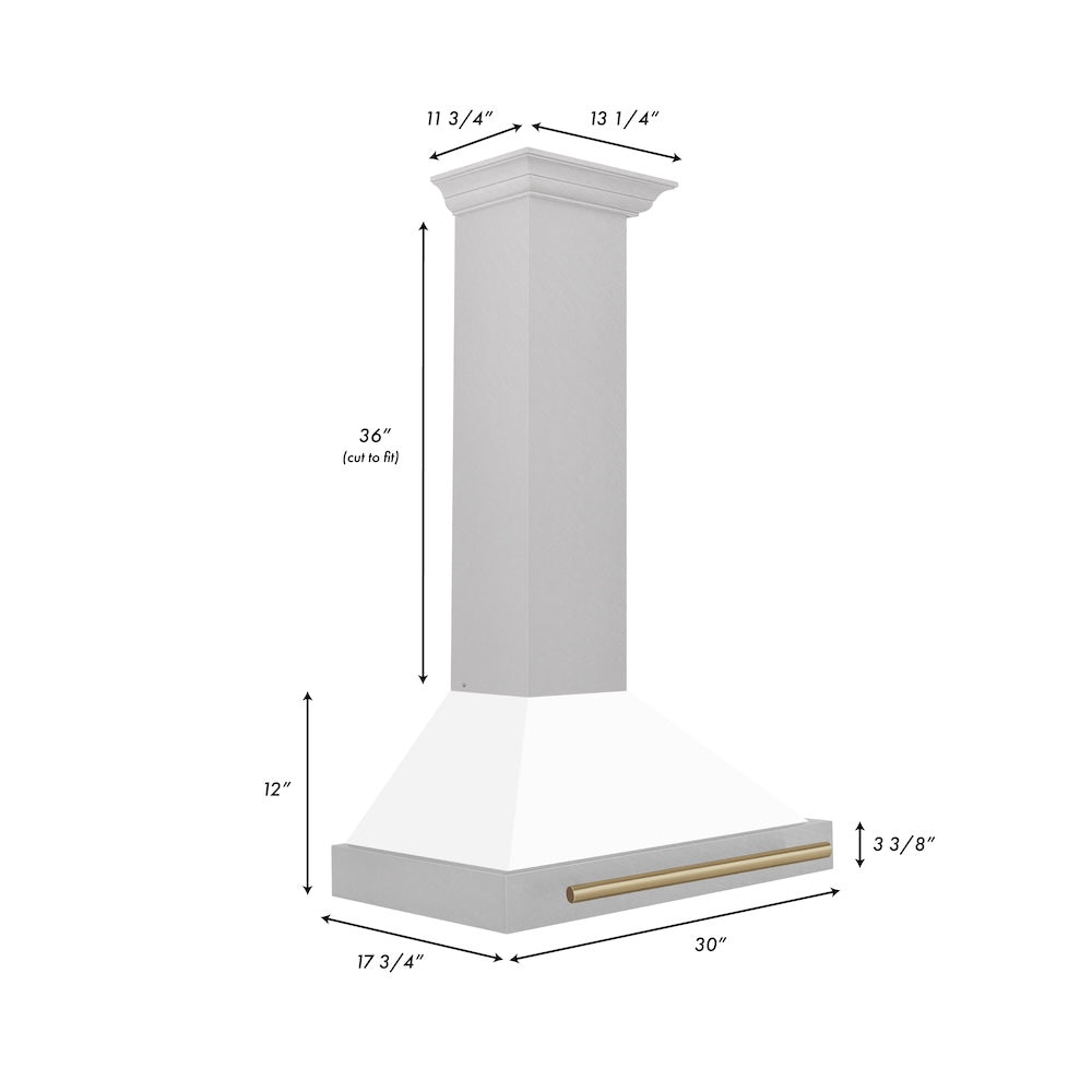 ZLINE Autograph Edition 30-inch range hood in satin stainless steel and champagne bronze accents KB4SNZ-WM30-CB, view 6