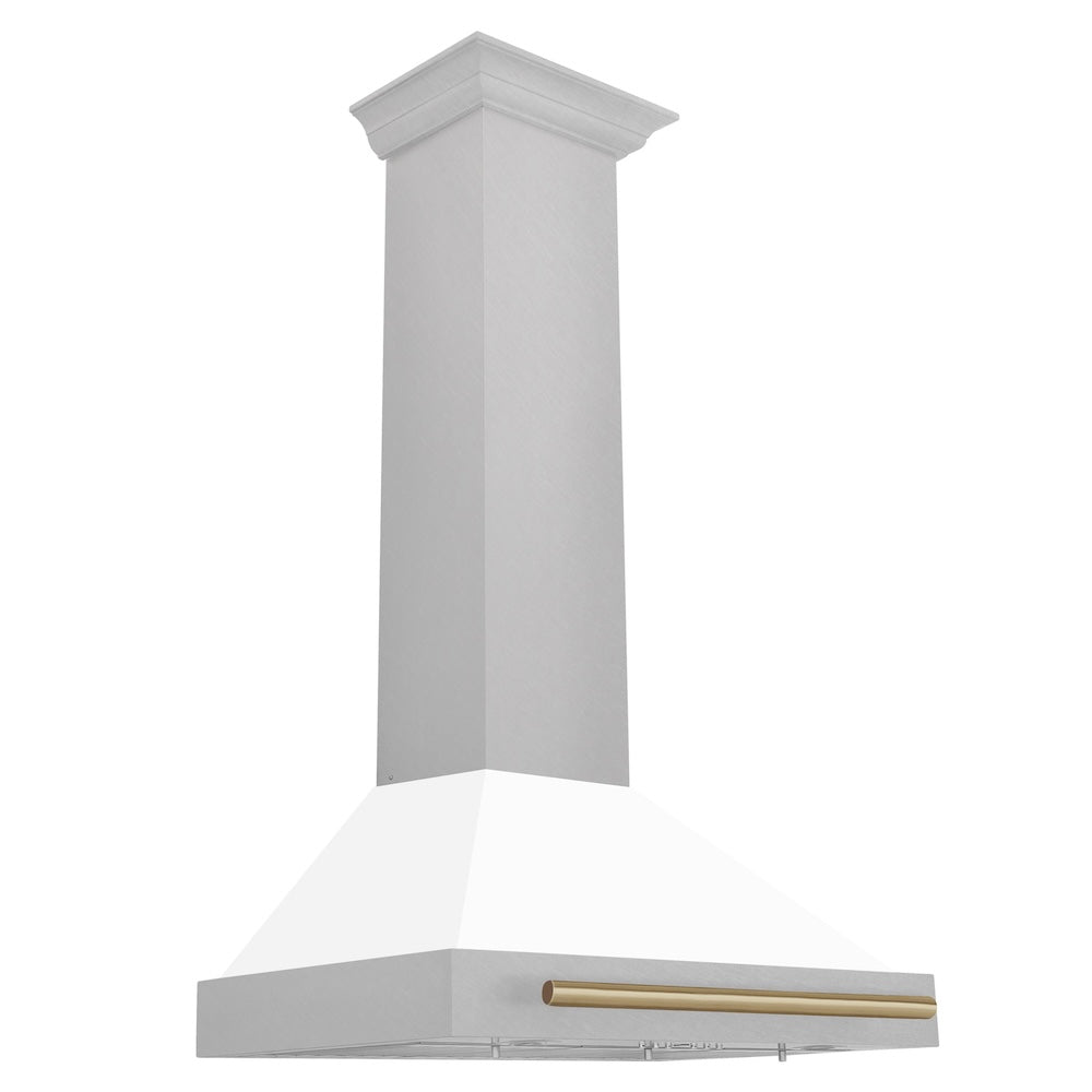 ZLINE Autograph Edition 30-inch range hood in satin stainless steel and champagne bronze accents KB4SNZ-WM30-CB