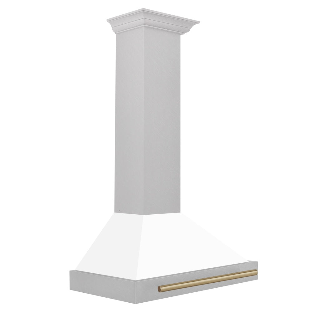 ZLINE Autograph Edition 30-inch range hood in satin stainless steel and champagne bronze accents KB4SNZ-WM30-CB, side view