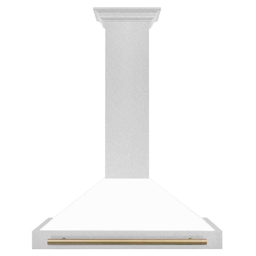 ZLINE Autograph Edition 36-inch range hood in satin stainless steel and champagne bronze accents KB4SNZ-WM36-CB, front view