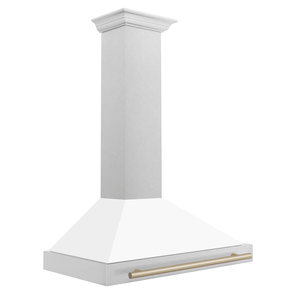 ZLINE Autograph Edition 36-inch range hood in satin stainless steel and champagne bronze accents KB4SNZ-WM36-CB, side view