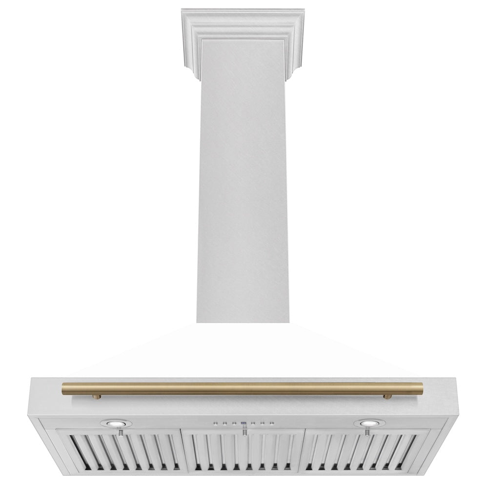 ZLINE Autograph Edition 36-inch range hood in satin stainless steel and champagne bronze accents KB4SNZ-WM36-CB, view 5