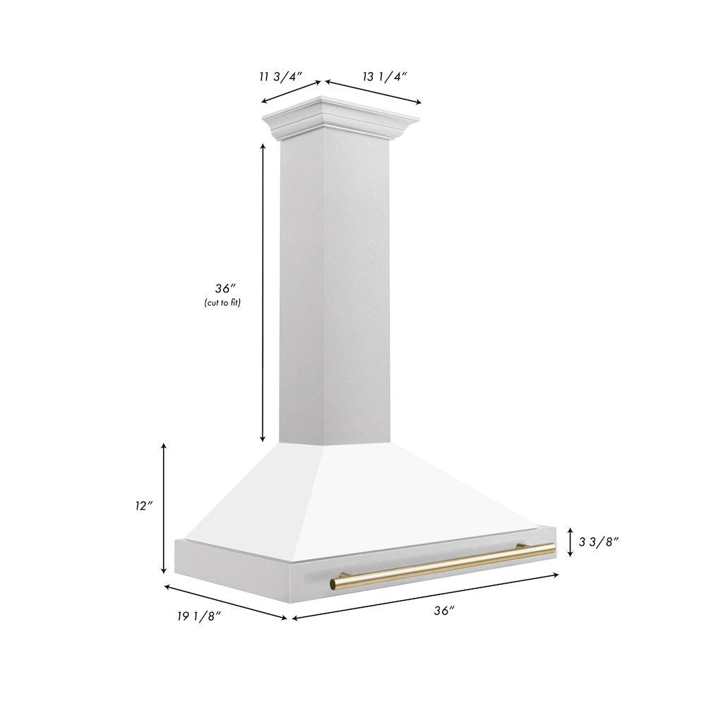 ZLINE Autograph Edition 36-inch range hood in satin stainless steel and polished gold accents KB4SNZ-WM36-G, view 6