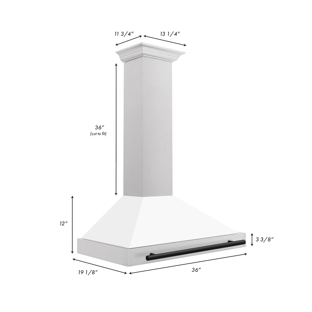 ZLINE Autograph Edition 36-inch range hood in satin stainless steel and matte black accents KB4SNZ-WM36-MB, view 6