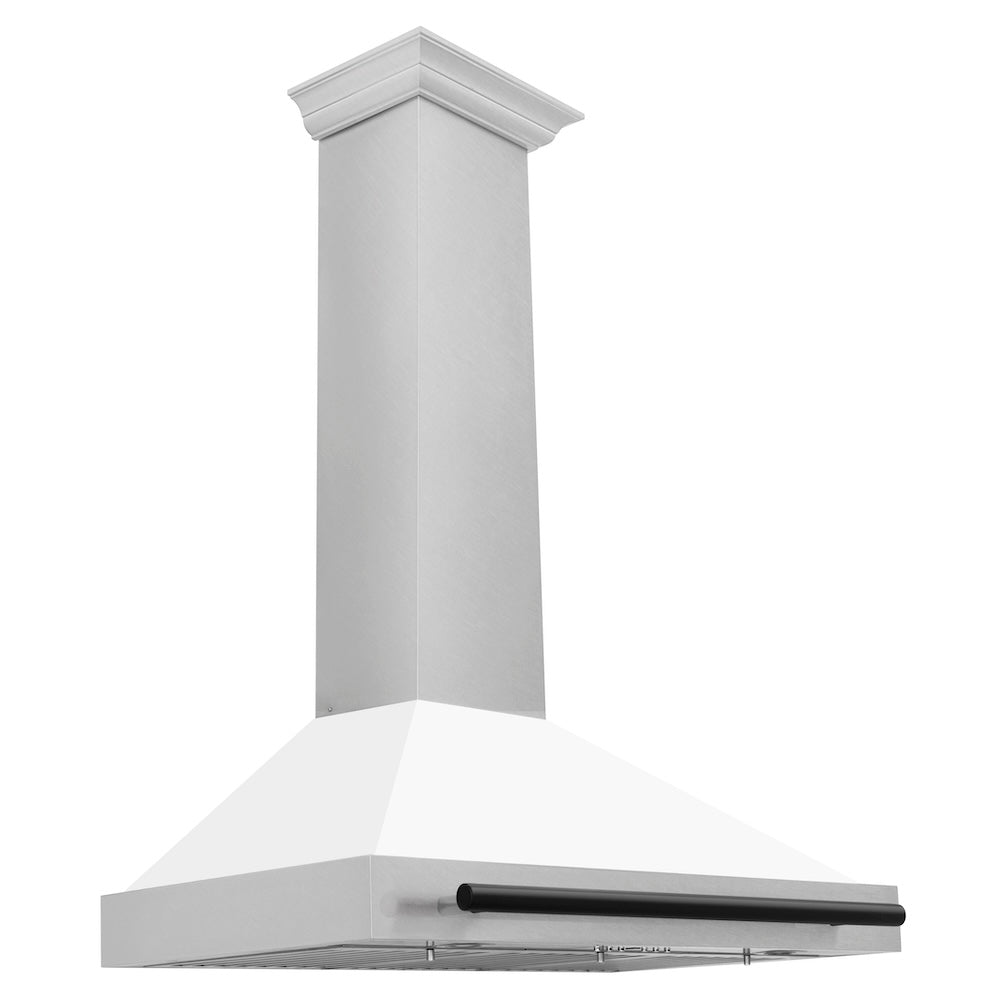 ZLINE Autograph Edition 36-inch range hood in satin stainless steel and matte black accents KB4SNZ-WM36-MB