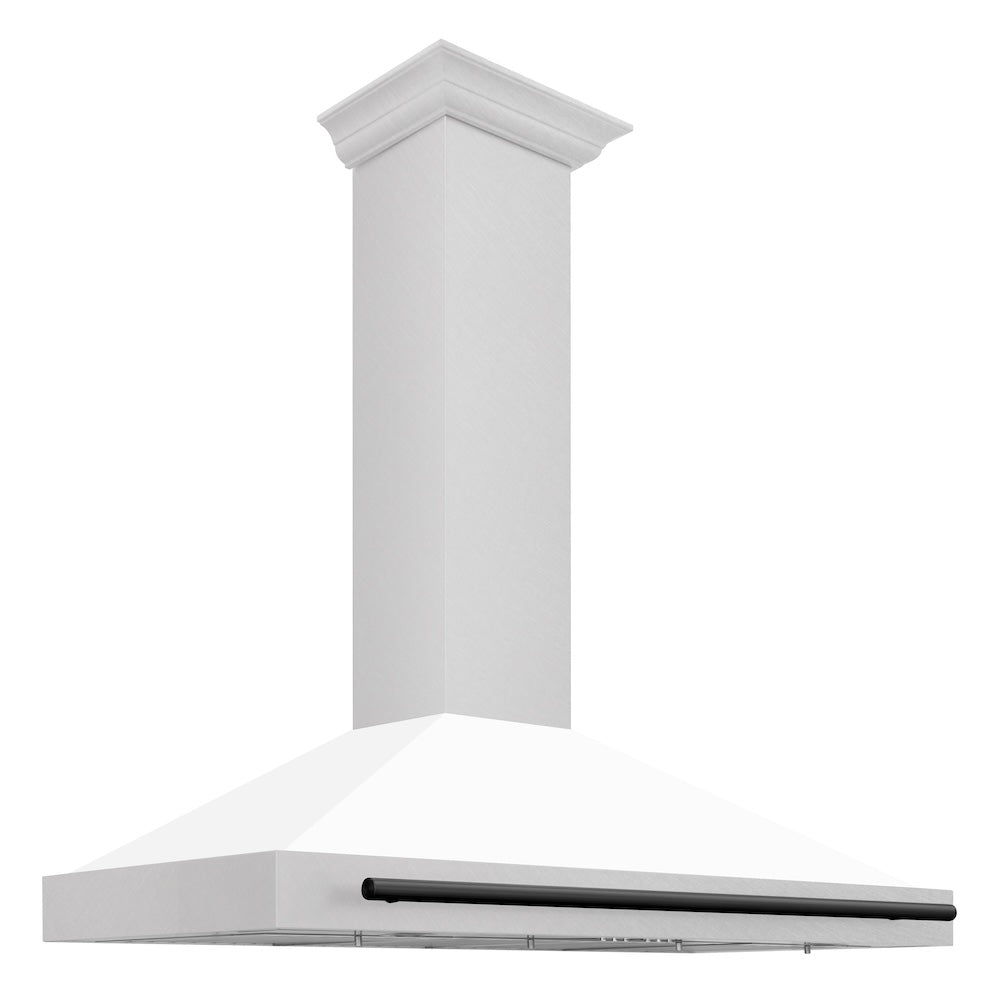ZLINE Autograph Edition 48-inch range hood in satin stainless steel and matte black accents KB4SNZ-WM48-MB